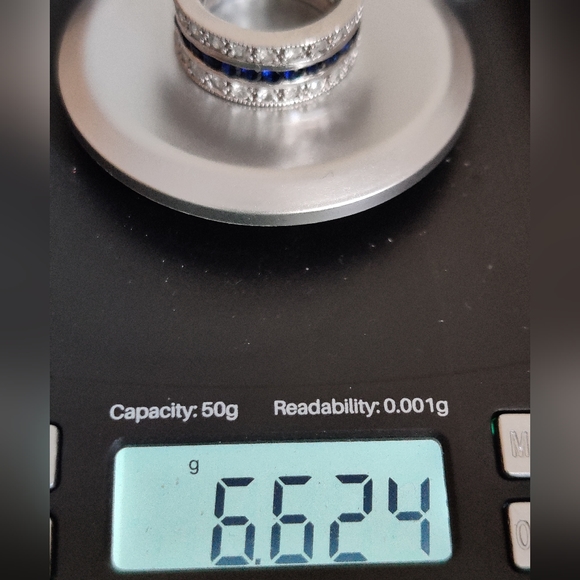 Dazzling Three Row Sterling Silver Band Ring 💍with CZ and Sapphires - Picture 12 of 15